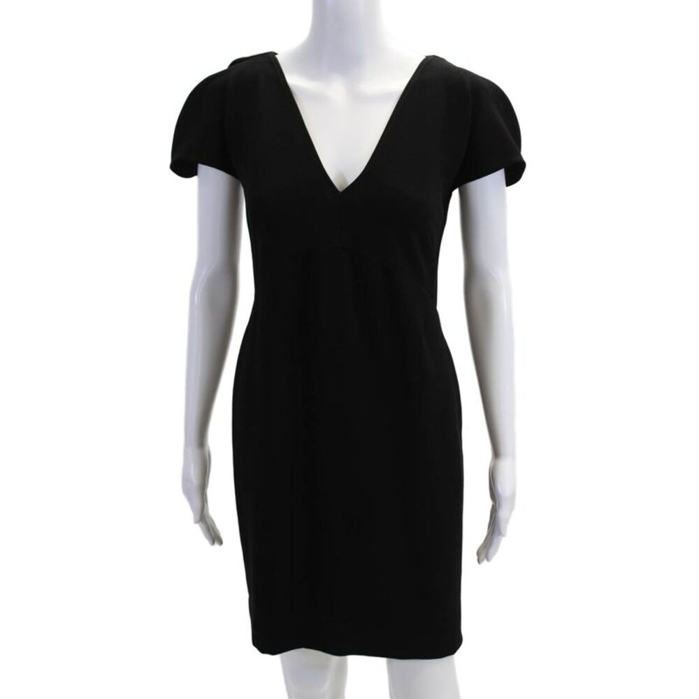 Hoss Intropia Women Sheath Mini Dress Black V-Neck Zip Knee-Length Size S